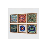 Pinecone Mandala, Nazar Taş Duvar Tablosu - Ahşap Çerçeveli Taş Tablo - 25x25 cm - 6 Parça Set - Dekoratif Duvar Sanatı - Modern Ev ve Ofis Duvar Dekoru W6-36