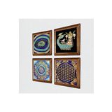 Pinecone Mandala, Nazar, Yaşam Çiçeği, Şahmeran Taş Duvar Tablosu - Ahşap Çerçeveli Taş Tablo - 25x25 cm - 4 Parça Set - Dekoratif Duvar Sanatı - Modern Ev ve Ofis Duvar Dekoru W4-778