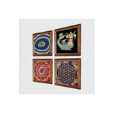 Pinecone Mandala, Nazar, Yaşam Çiçeği, Şahmeran Taş Duvar Tablosu - Ahşap Çerçeveli Taş Tablo - 25x25 cm - 4 Parça Set - Dekoratif Duvar Sanatı - Modern Ev ve Ofis Duvar Dekoru W4-779