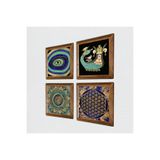 Pinecone Mandala, Nazar, Yaşam Çiçeği, Şahmeran Taş Duvar Tablosu - Ahşap Çerçeveli Taş Tablo - 25x25 cm - 4 Parça Set - Dekoratif Duvar Sanatı - Modern Ev ve Ofis Duvar Dekoru W4-780