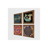 Pinecone Mandala, Nazar, Yaşam Çiçeği, Şahmeran Taş Duvar Tablosu - Ahşap Çerçeveli Taş Tablo - 25x25 cm - 4 Parça Set - Dekoratif Duvar Sanatı - Modern Ev ve Ofis Duvar Dekoru W4-786