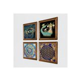 Pinecone Mandala, Nazar, Yaşam Çiçeği, Şahmeran Taş Duvar Tablosu - Ahşap Çerçeveli Taş Tablo - 25x25 cm - 4 Parça Set - Dekoratif Duvar Sanatı - Modern Ev ve Ofis Duvar Dekoru W4-787