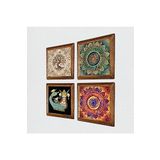 Pinecone Mandala, Şahmeran, Hayat Ağacı Taş Duvar Tablosu - Ahşap Çerçeveli Taş Tablo - 25x25 cm - 4 Parça Set - Dekoratif Duvar Sanatı - Modern Ev ve Ofis Duvar Dekoru W4-723