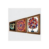 Pinecone Mandala, Şahmeran, Nar Ağacı Taş Duvar Tablosu - Ahşap Çerçeveli Taş Tablo - 25x25 cm - 3 Parça Set - Dekoratif Duvar Sanatı - Modern Ev ve Ofis Duvar Dekoru W3-384