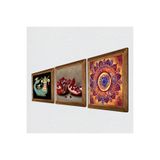 Pinecone Mandala, Şahmeran, Nar Taş Duvar Tablosu - Ahşap Çerçeveli Taş Tablo - 25x25 cm - 3 Parça Set - Dekoratif Duvar Sanatı - Modern Ev ve Ofis Duvar Dekoru W3-1011