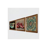 Pinecone Mandala, Şahmeran, Nar Taş Duvar Tablosu - Ahşap Çerçeveli Taş Tablo - 25x25 cm - 3 Parça Set - Dekoratif Duvar Sanatı - Modern Ev ve Ofis Duvar Dekoru W3-1012
