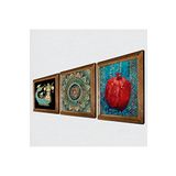 Pinecone Mandala, Şahmeran, Nar Taş Duvar Tablosu - Ahşap Çerçeveli Taş Tablo - 25x25 cm - 3 Parça Set - Dekoratif Duvar Sanatı - Modern Ev ve Ofis Duvar Dekoru W3-122