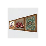 Pinecone Mandala, Semazen, Nar Taş Duvar Tablosu - Ahşap Çerçeveli Taş Tablo - 25x25 cm - 3 Parça Set - Dekoratif Duvar Sanatı - Modern Ev ve Ofis Duvar Dekoru W3-889
