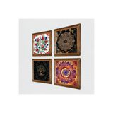 Pinecone Mandala, Sri Yantra, Lale, Hayat Ağacı Taş Duvar Tablosu - Ahşap Çerçeveli Taş Tablo - 25x25 cm - 4 Parça Set - Dekoratif Duvar Sanatı - Modern Ev ve Ofis Duvar Dekoru W4-1012