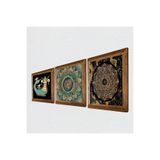 Pinecone Mandala, Sri Yantra, Şahmeran Taş Duvar Tablosu - Ahşap Çerçeveli Taş Tablo - 25x25 cm - 3 Parça Set - Dekoratif Duvar Sanatı - Modern Ev ve Ofis Duvar Dekoru W3-456
