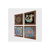 Pinecone Mandala, Sri Yantra, Yaşam Çiçeği, Şahmeran Taş Duvar Tablosu - Ahşap Çerçeveli Taş Tablo - 25x25 cm - 4 Parça Set - Dekoratif Duvar Sanatı - Modern Ev ve Ofis Duvar Dekoru W4-715