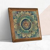 Pinecone Mandala Taş Duvar Tablosu - Ahşap Çerçeveli Taş Tablo - 25X25 cm - Dekoratif Duvar Sanatı - Modern Ev ve Ofis Duvar Dekoru W1-231 - Kestane Akaju