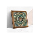 Pinecone Mandala Taş Duvar Tablosu - Ahşap Çerçeveli Taş Tablo - 25x25 cm - Dekoratif Duvar Sanatı - Modern Ev ve Ofis Duvar Dekoru W1-231