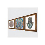 Pinecone Mandala, Yaşam Çiçeği, Fatma Ana Eli (Hamsa) Taş Duvar Tablosu - Ahşap Çerçeveli Taş Tablo - 25x25 cm - 3 Parça Set - Dekoratif Duvar Sanatı - Modern Ev ve Ofis Duvar Dekoru W3-118