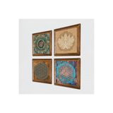 Pinecone Mandala, Yaşam Çiçeği, Lotus Çiçeği Taş Duvar Tablosu - Ahşap Çerçeveli Taş Tablo - 25x25 cm - 4 Parça Set - Dekoratif Duvar Sanatı - Modern Ev ve Ofis Duvar Dekoru W4-825