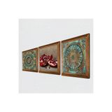 Pinecone Mandala, Yaşam Çiçeği, Nar Taş Duvar Tablosu - Ahşap Çerçeveli Taş Tablo - 25x25 cm - 3 Parça Set - Dekoratif Duvar Sanatı - Modern Ev ve Ofis Duvar Dekoru W3-1656