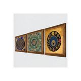 Pinecone Mandala, Yaşam Çiçeği, Nazar Taş Duvar Tablosu - Ahşap Çerçeveli Taş Tablo - 25x25 cm - 3 Parça Set - Dekoratif Duvar Sanatı - Modern Ev ve Ofis Duvar Dekoru W3-375