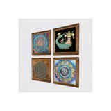 Pinecone Mandala, Yaşam Çiçeği, Şahmeran Taş Duvar Tablosu - Ahşap Çerçeveli Taş Tablo - 25x25 cm - 4 Parça Set - Dekoratif Duvar Sanatı - Modern Ev ve Ofis Duvar Dekoru W4-487