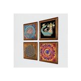 Pinecone Mandala, Yaşam Çiçeği, Şahmeran Taş Duvar Tablosu - Ahşap Çerçeveli Taş Tablo - 25x25 cm - 4 Parça Set - Dekoratif Duvar Sanatı - Modern Ev ve Ofis Duvar Dekoru W4-488