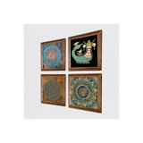 Pinecone Mandala, Yaşam Çiçeği, Şahmeran Taş Duvar Tablosu - Ahşap Çerçeveli Taş Tablo - 25x25 cm - 4 Parça Set - Dekoratif Duvar Sanatı - Modern Ev ve Ofis Duvar Dekoru W4-489
