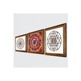 Pinecone Mandala, Yaşam Çiçeği, Sri Yantra Taş Duvar Tablosu - Ahşap Çerçeveli Taş Tablo - 25x25 cm - 3 Parça Set - Dekoratif Duvar Sanatı - Modern Ev ve Ofis Duvar Dekoru W3-394
