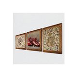 Pinecone Mozaik Serisi, Hayat Ağacı, Nar Taş Duvar Tablosu - Ahşap Çerçeveli Taş Tablo - 25x25 cm - 3 Parça Set - Dekoratif Duvar Sanatı - Modern Ev ve Ofis Duvar Dekoru W3-907