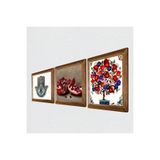 Pinecone Nar, Nar Ağacı, Fatma Ana Eli (Hamsa) Taş Duvar Tablosu - Ahşap Çerçeveli Taş Tablo - 25x25 cm - 3 Parça Set - Dekoratif Duvar Sanatı - Modern Ev ve Ofis Duvar Dekoru W3-22