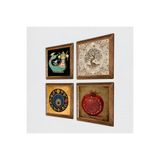 Pinecone Nazar, Bereket Duası, Şahmeran, Hayat Ağacı Taş Duvar Tablosu - Ahşap Çerçeveli Taş Tablo - 25x25 cm - 4 Parça Set - Dekoratif Duvar Sanatı - Modern Ev ve Ofis Duvar Dekoru W4-90