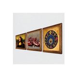 Pinecone Nazar Boncuğu, Leonardo da Vinci Mona Lisa, Nar Taş Duvar Tablosu - Ahşap Çerçeveli Taş Tablo - 25x25 cm - 3 Parça Set - Dekoratif Duvar Sanatı - Modern Ev ve Ofis Duvar Dekoru W3-1419