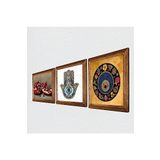 Pinecone Nazar Boncuğu, Nar, Fatma Ana Eli (Hamsa) Taş Duvar Tablosu - Ahşap Çerçeveli Taş Tablo - 25x25 cm - 3 Parça Set - Dekoratif Duvar Sanatı - Modern Ev ve Ofis Duvar Dekoru W3-727