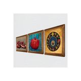 Pinecone Nazar Boncuğu, Nar Taş Duvar Tablosu - Ahşap Çerçeveli Taş Tablo - 25x25 cm - 3 Parça Set - Dekoratif Duvar Sanatı - Modern Ev ve Ofis Duvar Dekoru W3-803