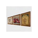 Pinecone Nazar Duası, Hayat Ağacı, Nar Taş Duvar Tablosu - Ahşap Çerçeveli Taş Tablo - 25x25 cm - 3 Parça Set - Dekoratif Duvar Sanatı - Modern Ev ve Ofis Duvar Dekoru W3-914