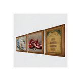 Pinecone Nazar Duası, Kelebekli Çiçek, Nar Taş Duvar Tablosu - Ahşap Çerçeveli Taş Tablo - 25x25 cm - 3 Parça Set - Dekoratif Duvar Sanatı - Modern Ev ve Ofis Duvar Dekoru W3-1151