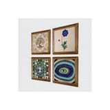 Pinecone Nazar, Ebru Sanatı, Hayat Ağacı Taş Duvar Tablosu - Ahşap Çerçeveli Taş Tablo - 25x25 cm - 4 Parça Set - Dekoratif Duvar Sanatı - Modern Ev ve Ofis Duvar Dekoru W4-1032