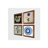 Pinecone Nazar, Ebru Sanatı, Şahmeran Taş Duvar Tablosu - Ahşap Çerçeveli Taş Tablo - 25x25 cm - 4 Parça Set - Dekoratif Duvar Sanatı - Modern Ev ve Ofis Duvar Dekoru W4-990