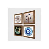 Pinecone Nazar, Ebru Sanatı, Sri Yantra, Şahmeran Taş Duvar Tablosu - Ahşap Çerçeveli Taş Tablo - 25x25 cm - 4 Parça Set - Dekoratif Duvar Sanatı - Modern Ev ve Ofis Duvar Dekoru W4-998
