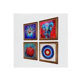 Pinecone Nazar, Fil, Hayat Ağacı, Nar Taş Duvar Tablosu - Ahşap Çerçeveli Taş Tablo - 25x25 cm - 4 Parça Set - Dekoratif Duvar Sanatı - Modern Ev ve Ofis Duvar Dekoru W4-871