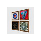 Pinecone Nazar, Fil, Hayat Ağacı Taş Duvar Tablosu - Ahşap Çerçeveli Taş Tablo - 25x25 cm - 4 Parça Set - Dekoratif Duvar Sanatı - Modern Ev ve Ofis Duvar Dekoru W4-900