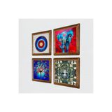 Pinecone Nazar, Fil, Hayat Ağacı Taş Duvar Tablosu - Ahşap Çerçeveli Taş Tablo - 25x25 cm - 4 Parça Set - Dekoratif Duvar Sanatı - Modern Ev ve Ofis Duvar Dekoru W4-902