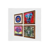 Pinecone Nazar, Fil, Hayat Ağacı Taş Duvar Tablosu - Ahşap Çerçeveli Taş Tablo - 25x25 cm - 4 Parça Set - Dekoratif Duvar Sanatı - Modern Ev ve Ofis Duvar Dekoru W4-909