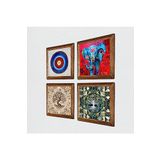 Pinecone Nazar, Fil, Hayat Ağacı Taş Duvar Tablosu - Ahşap Çerçeveli Taş Tablo - 25x25 cm - 4 Parça Set - Dekoratif Duvar Sanatı - Modern Ev ve Ofis Duvar Dekoru W4-911