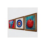 Pinecone Nazar, Fil, Nar Taş Duvar Tablosu - Ahşap Çerçeveli Taş Tablo - 25x25 cm - 3 Parça Set - Dekoratif Duvar Sanatı - Modern Ev ve Ofis Duvar Dekoru W3-85