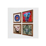 Pinecone Nazar, Hayat Ağacı, Fil, Kelebekli Çiçek Taş Duvar Tablosu - Ahşap Çerçeveli Taş Tablo - 25x25 cm - 4 Parça Set - Dekoratif Duvar Sanatı - Modern Ev ve Ofis Duvar Dekoru W4-905