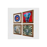 Pinecone Nazar, Hayat Ağacı, Fil, Kelebekli Çiçek Taş Duvar Tablosu - Ahşap Çerçeveli Taş Tablo - 25x25 cm - 4 Parça Set - Dekoratif Duvar Sanatı - Modern Ev ve Ofis Duvar Dekoru W4-907