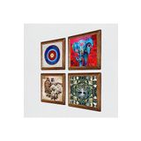 Pinecone Nazar, Hayat Ağacı, Fil, Kelebekli Çiçek Taş Duvar Tablosu - Ahşap Çerçeveli Taş Tablo - 25x25 cm - 4 Parça Set - Dekoratif Duvar Sanatı - Modern Ev ve Ofis Duvar Dekoru W4-908