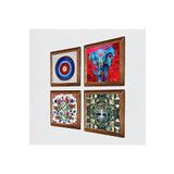 Pinecone Nazar, Hayat Ağacı, Fil, Lale Taş Duvar Tablosu - Ahşap Çerçeveli Taş Tablo - 25x25 cm - 4 Parça Set - Dekoratif Duvar Sanatı - Modern Ev ve Ofis Duvar Dekoru W4-896