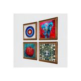 Pinecone Nazar, Hayat Ağacı, Fil, Nar Taş Duvar Tablosu - Ahşap Çerçeveli Taş Tablo - 25x25 cm - 4 Parça Set - Dekoratif Duvar Sanatı - Modern Ev ve Ofis Duvar Dekoru W4-885