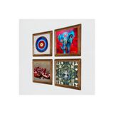 Pinecone Nazar, Hayat Ağacı, Fil, Nar Taş Duvar Tablosu - Ahşap Çerçeveli Taş Tablo - 25x25 cm - 4 Parça Set - Dekoratif Duvar Sanatı - Modern Ev ve Ofis Duvar Dekoru W4-912