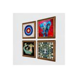 Pinecone Nazar, Hayat Ağacı, Fil, Şahmeran Taş Duvar Tablosu - Ahşap Çerçeveli Taş Tablo - 25x25 cm - 4 Parça Set - Dekoratif Duvar Sanatı - Modern Ev ve Ofis Duvar Dekoru W4-910