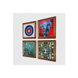 Pinecone Nazar, Hayat Ağacı, Fil, Van Gogh Badem Ağacı Taş Duvar Tablosu - Ahşap Çerçeveli Taş Tablo - 25x25 cm - 4 Parça Set - Dekoratif Duvar Sanatı - Modern Ev ve Ofis Duvar Dekoru W4-903